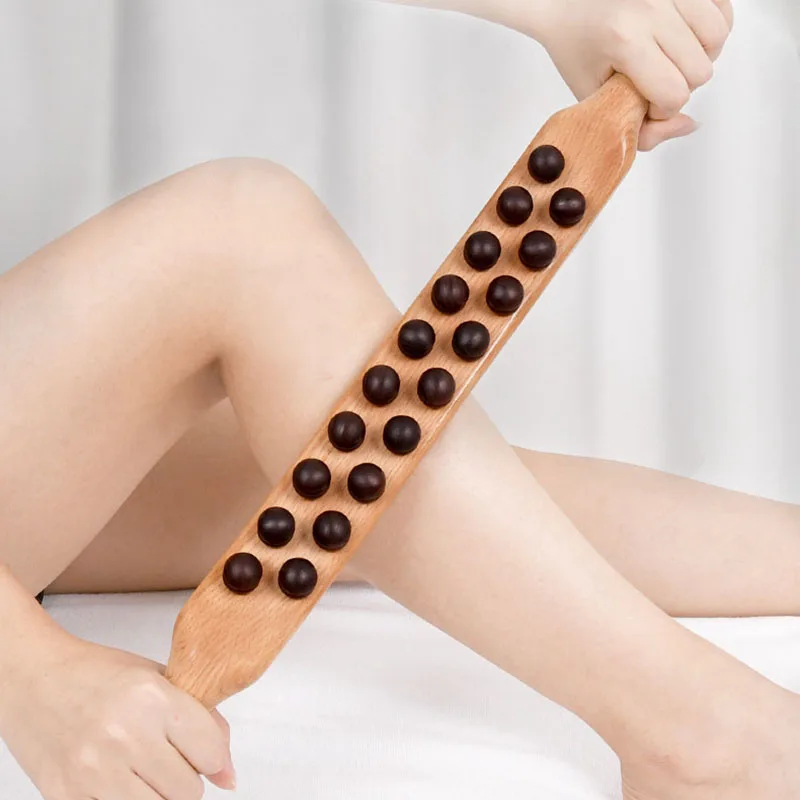 

19 Beads Gua Sha Massage Stick Natural Wood Back Body Meridian Scrapping Therapy Wand Muscle Relaxing Anti Cellulite Massager
