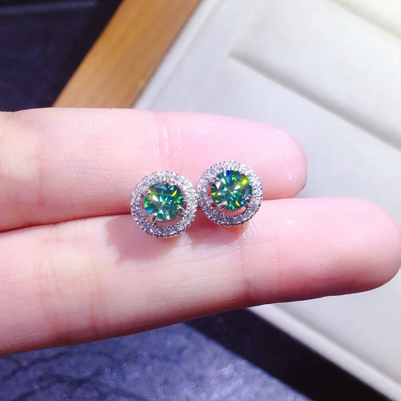 

New Fashion Green&Blue Moissanite Snowflake Stud Earrings Sweet and Romantic Gemstone Jewelry Mother's Best Gift High Quality