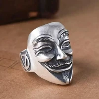 domineering full silver mens ring fashion frosted v shaped vendetta team mask opening ring