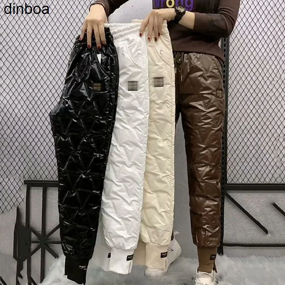 

Осенние хлопковые брюки Dinboa для женщин, зимняя верхняя одежда, новинка года, зимние плотные повседневные шаровары с высокой талией для ног ...