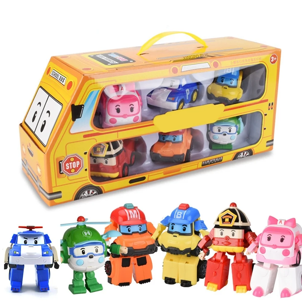 

Set of 6 Pcs Poli Car Kids Robot Toy Transform Vehicle Cartoon Anime Action Figure Toys For Children Gift Juguetes
