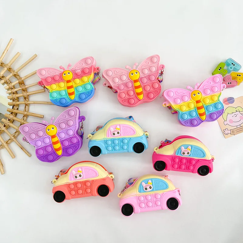 

2022 New Korean Children's Butterfly Car Cute Cartoon Silicone Slung Coin Purse