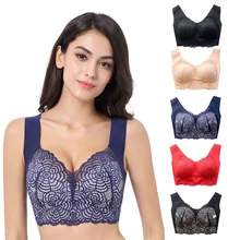 Plus Size Wire Free Lace Bras for Women Vest Lingerie Thin Brassiere Full Cup Push Up Seamless Bralette Sexy Push Up Lace Bras (4)