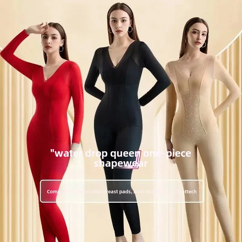 Осенне-зимнее боди с длинными рукавами и шнуровкой на груди подтягивающее бедра