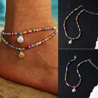 colorful beaded anklet creative vintage alloy scallop pendant jewelry