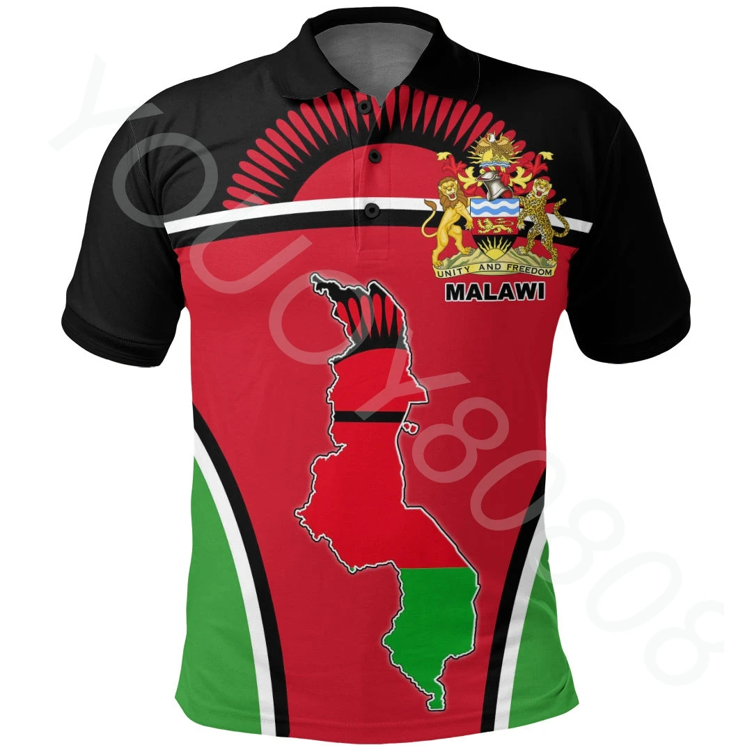 

Повседневная Спортивная африканская одежда-рубашка-поло с флагом Малави, летняя футболка в уличном стиле, топы для мужчин и женщин