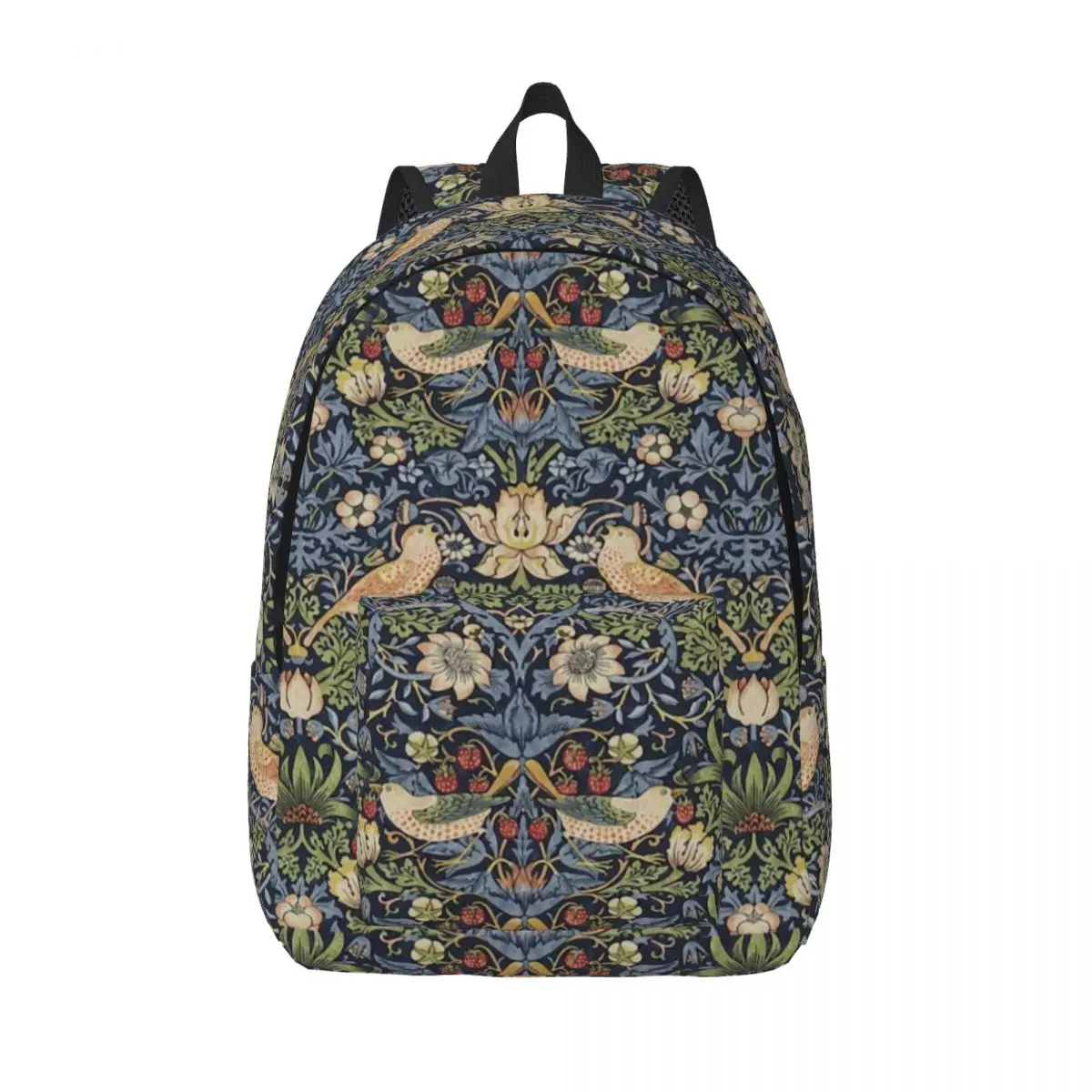 

William Morris Strawberry Thief Pattern Travel Canvas Backpack School Computer Bookbag Vintage Textile College Daypack Bags