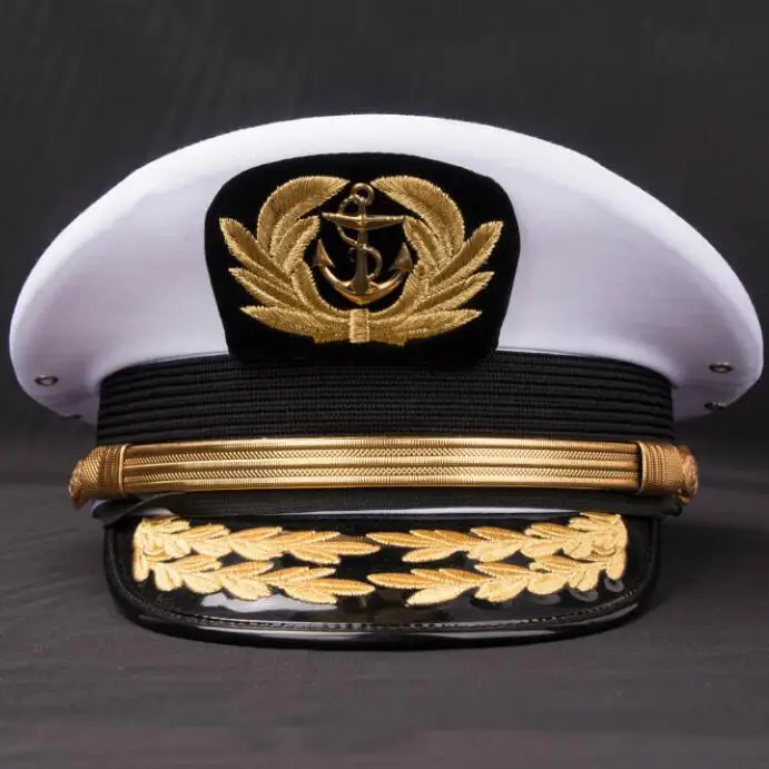 

Captain Hat White Military Embroidery Navy Cap US Navigation Seaman Officer