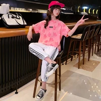 2022 summer girls clothes tracksuit kids bunny rabbit loose t shirt tops striped skinny pant cropped 7 8 9 10 12 13 14 years