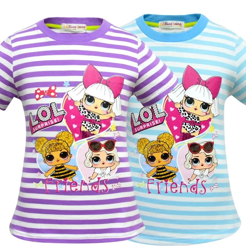 

Новая детская полосатая футболка Lol Surprise Doll с коротким рукавом для девочек с круглым вырезом, одежда для детей 3-10 лет