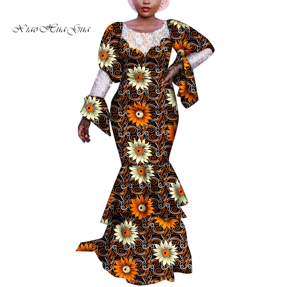 

Elegant African Dresses for Women African Wax Print Long Mermaid Dress for Party Robe Africaine Femme Ankara Maxi Dress WY6996