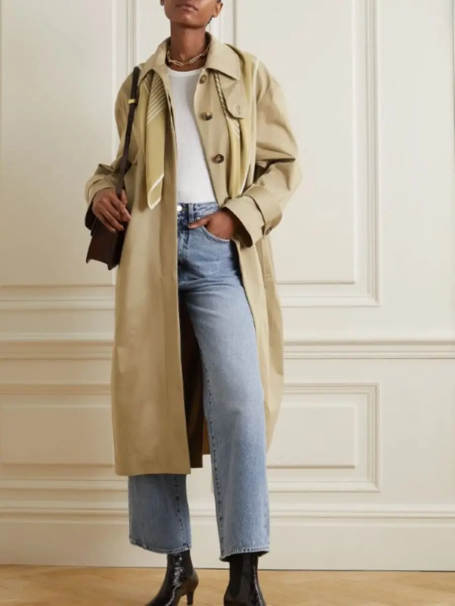 

Нордическая ветровка для женщин со съемным воротником, однобортное женское ретро пальто средней длины на осень и зиму