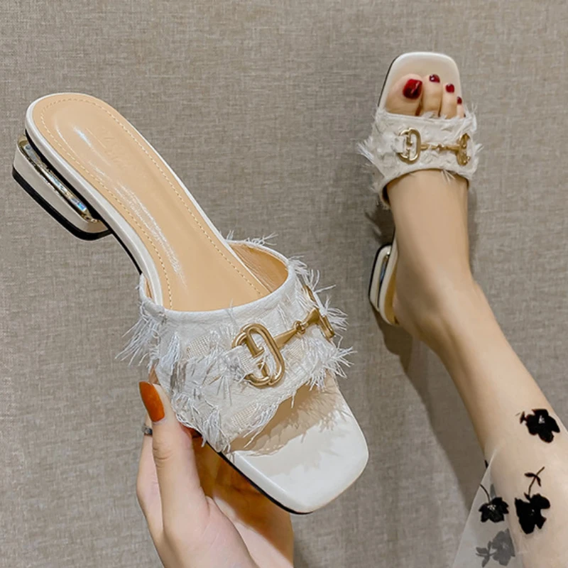 

Apanzu 2022 Summer sandals elegant womens shoes women low-heel black Korean fashion wearing high-heel slippers large size 41-43