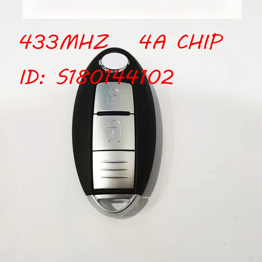 

Умный бесконтактный ключ для Nissan Qashqai X-Trail с чипом 4A, 433 МГц, 2 кнопки, FCCID: S180144102, CMIIT ID: 2012DJ6167