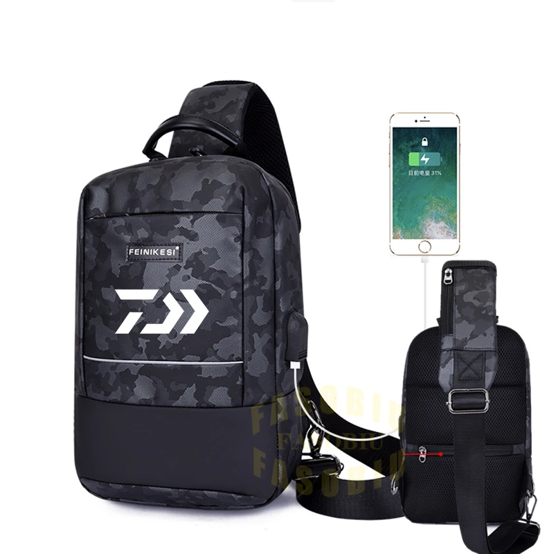 

Men's Fishing Bag Waterproof Shoulder Bag Outdoor Sport Walking Chest Bags USB Charging Multi-function Tactical Fishing Bag