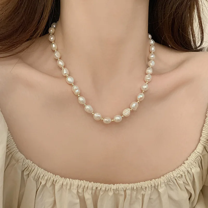 

Minar Trendy Irregular Freshwater Pearl Choker Necklaces for Women Brass Gold Beads Pendant Necklace Wholesale Party Jewelry