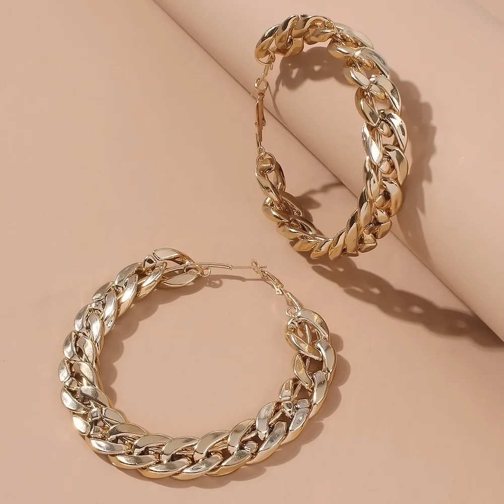 

KunJoe Punk Big Circle Hoop Earrings for Women Statement Steampunk Charm Golden Earrings Female Exaggerated Jewelry Ear Gifts