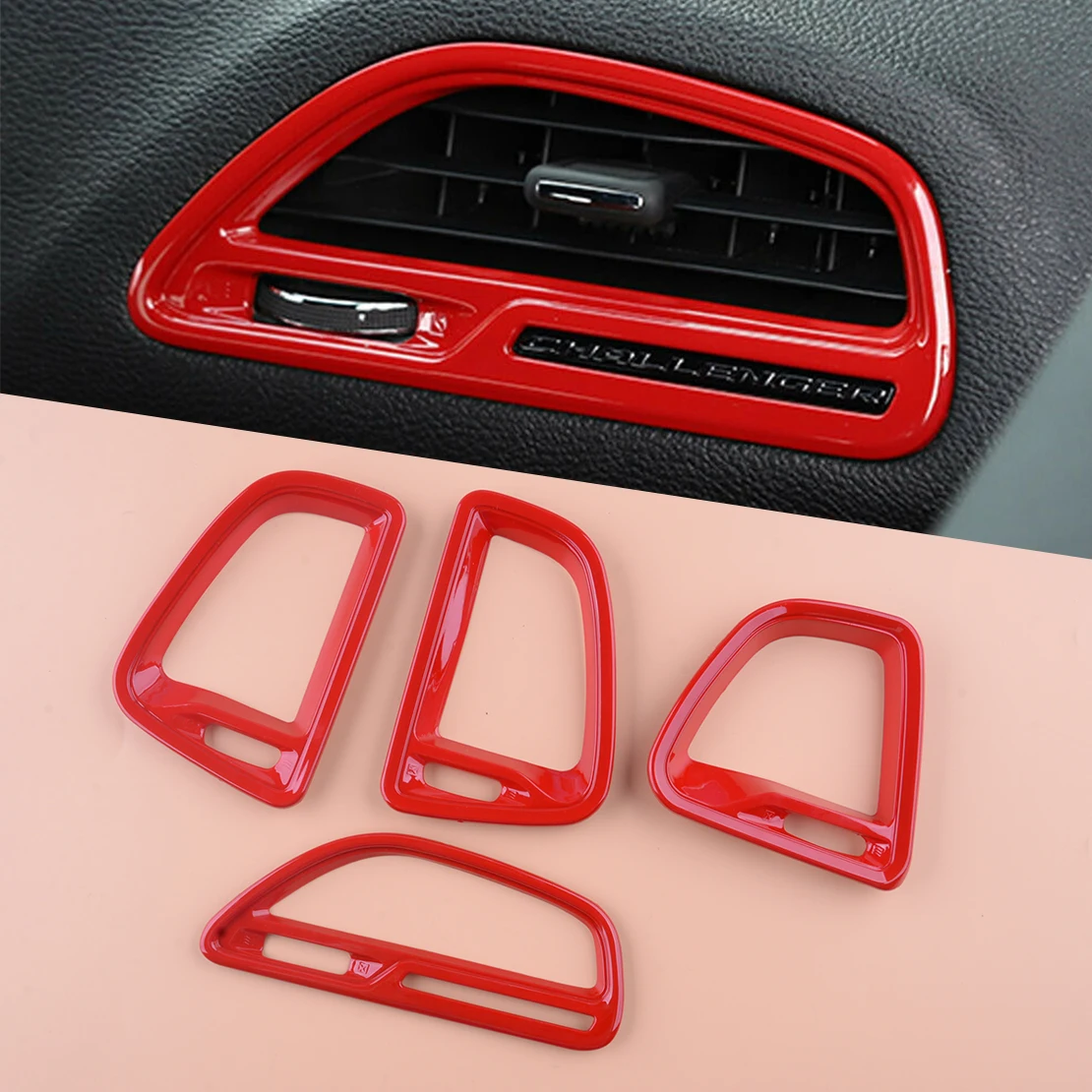 

4Pcs Red ABS Car Dashboard Console AC Air Vent Outlet Cover Trim Frame Fit For Dodge Challenger 2015 2016 2017 2018 2019 LHD