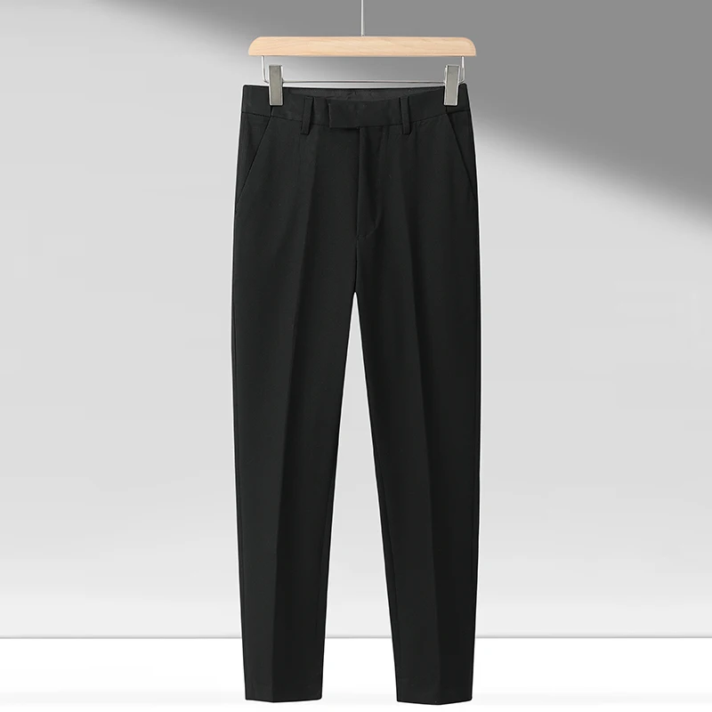 

New British Style Casual Pants Men High Waist Elastic Adjustable Waistline Business Work Trousers Black Gray Plus Size Bottoms