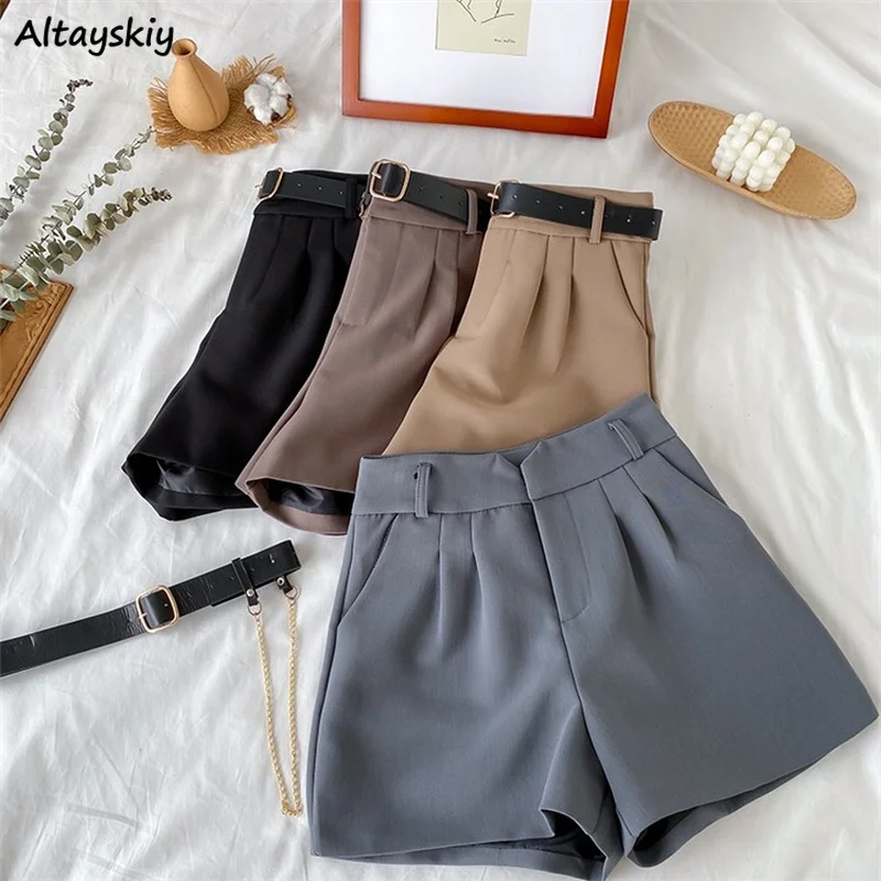 

Shorts Women Retro High Waist Baggy Short All-match Button Fly Trousers Ulzzang Elegant Solid Black Wide Leg Tailored Bottoms