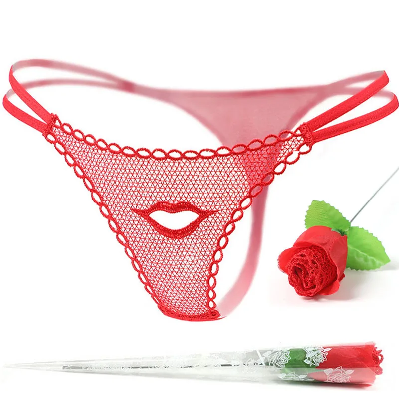 

Valentine's Day Romantic Rose Flower V-string Briefs Panties Women See Through Thongs Love Gift Women Sexy G-string Thongs