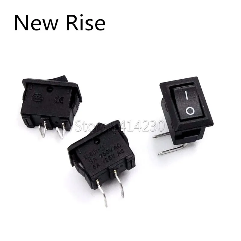 

100Pcs 2Pin Curved Needle Black Rocker Switch 3A 250V 6A 125VAC KCD11 2Pin Snap-in On Off Push Button Switch 10*15mm Right Bent