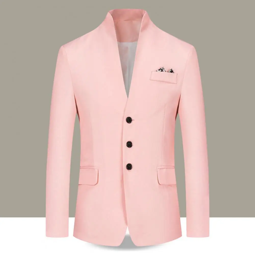 

Single Breasted Chinese Style Slim Fit Pockets Suit Jacket for Daily Wear