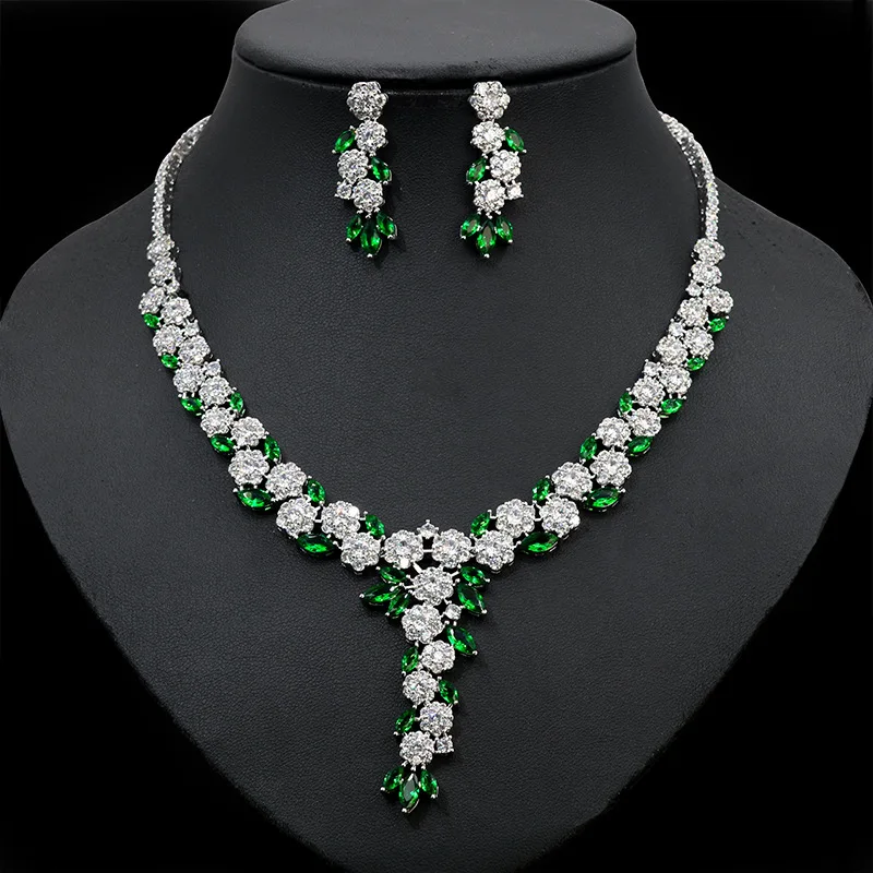 

HIBRIDE Big Ensemble Wedding Jewelry Sets For Women Sparkling Zircon Flower Shape Fashion Bridesmaid Jewelry Accessories N-448