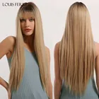 Парик LOUIS FERRE Омбре черный коричневый золотой синтетические парики с челкой длинный шелковый прямой парик для косплея для женщин Термостойкое волокно