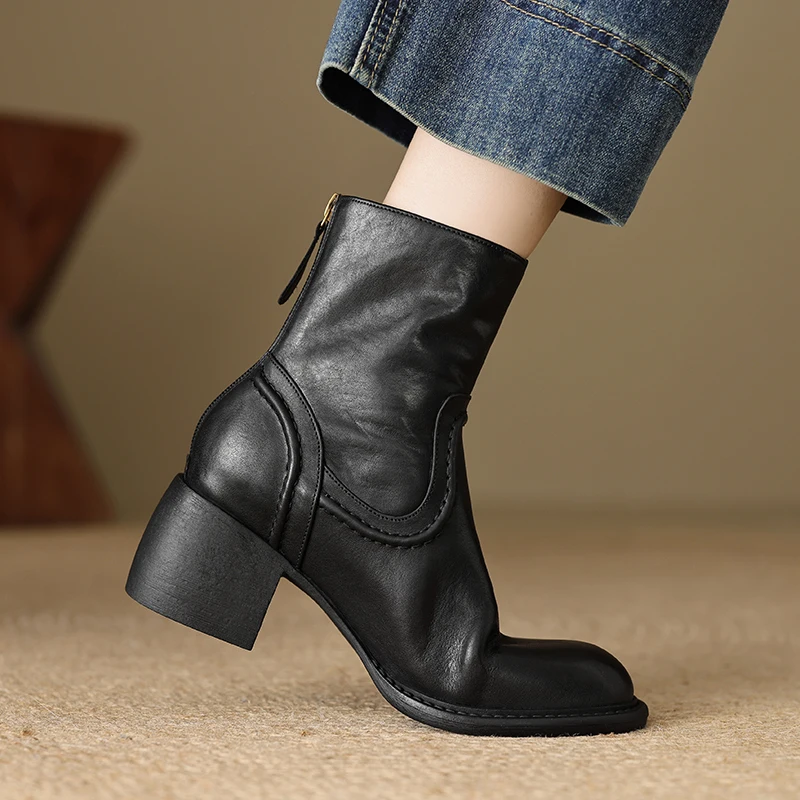 Женские ботильоны в стиле ретро осенне-зимняя женская теплая обувь из воловьей