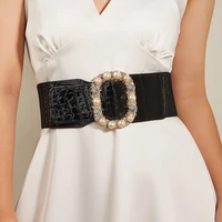 luxury brand elastic corset wide belt for women designer pearl buckle waist strap female dress skirt coat decorative girdle