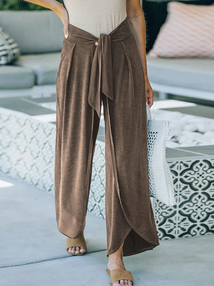 

New Spring Autumn Women's Trousers Casual Knitting Lace Up Fashion Trend Loose Elegant Wide Leg Pants Stacked Bottoms Pants