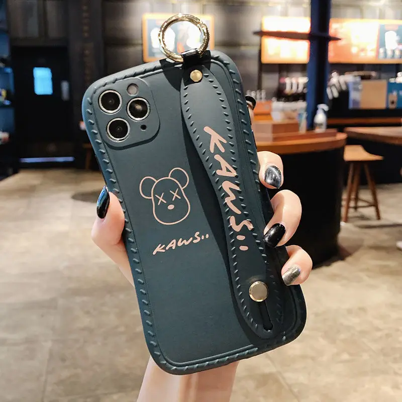 

Cute Bear Smartphone Case for iPhone 13 12 11 Pro Max Xiaomi 12 11 HUAWEI Fallproof Soft Mate Back Cover with Holder Strap