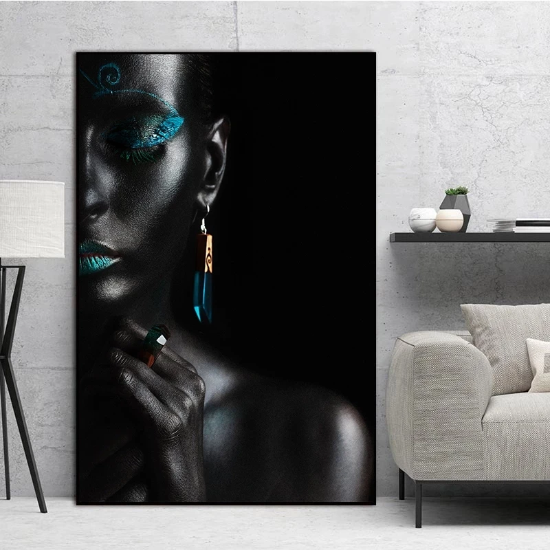 

Home Decoration Print Painting Picture Wall Art Nordic Style Black Woman Model Poster Modular Canvas Modern Bedside Background