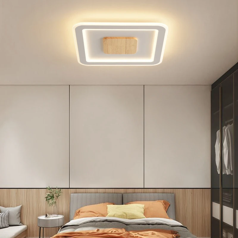 

Modern LED Ceiling Lamp Light for Bedroom Aisle Living Room Solid Wood Nordic Ultrathin Decorative Lighting Fixture with Remote