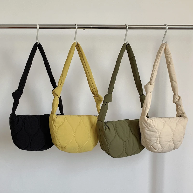 

2022 New Zipper Women's Hobo Bag Quilting Cotton Ling Plaid Middle Crossbody Shoulder Bag Ladies Knotted Straps Whole Sale