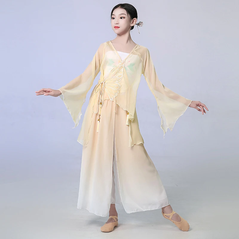 Классическая танцевальная одежда сари для девочек плавающая шифоновая