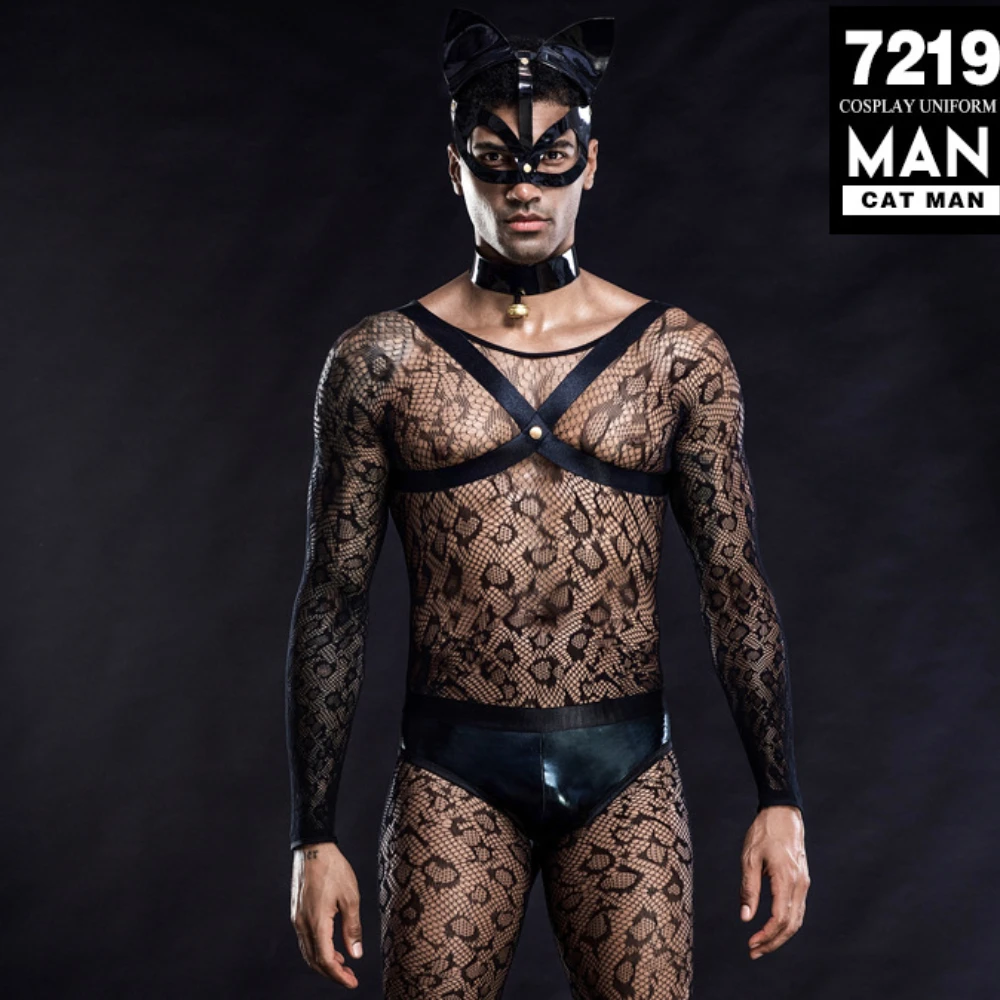 Новая забавная мужская форма для БДСМ-кота Прозрачная Сексуальная цельный сетчатый ночной клуб бар костюм для мужчин | AliExpress