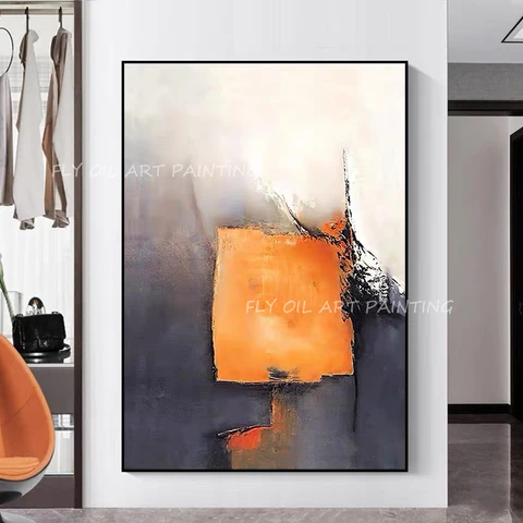 Картина маслом для офиса, гостиной, серого и оранжевого цвета, размер лаги, 100% холст ручной работы, толстая Современная Текстура, подарок