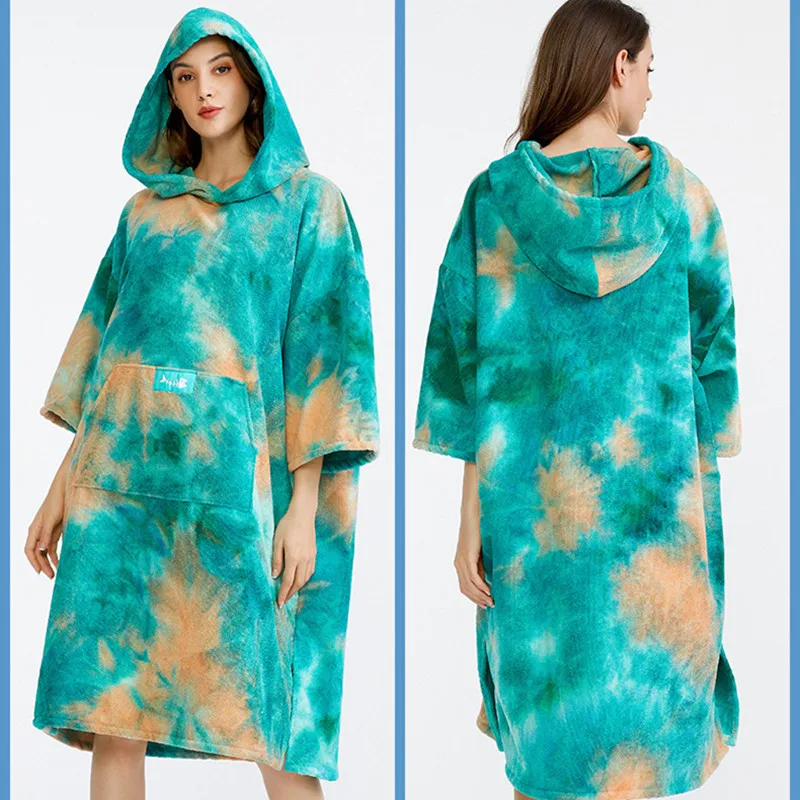 

Outdoor Microfiber Tie-dye Cloak Wetsuit Changing Bathrobe Beach Poncho Towel Absorbent Quick -drying Hooded Bath Towels