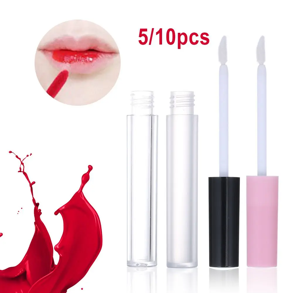 

5/10 Pcs 3ml Mini Size Lip Gloss Tube Liquid Lipstick Refillable Bottle With Brush Empty Clear Vial Container Makeup Tool