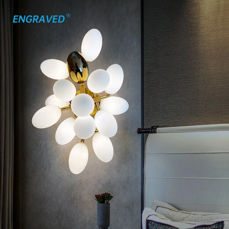 

Creative Grape Wall Lamp White Glass Lampshade Copper Indoor Living Room Decoration Lighting Fixture Gold Modern Home Decor