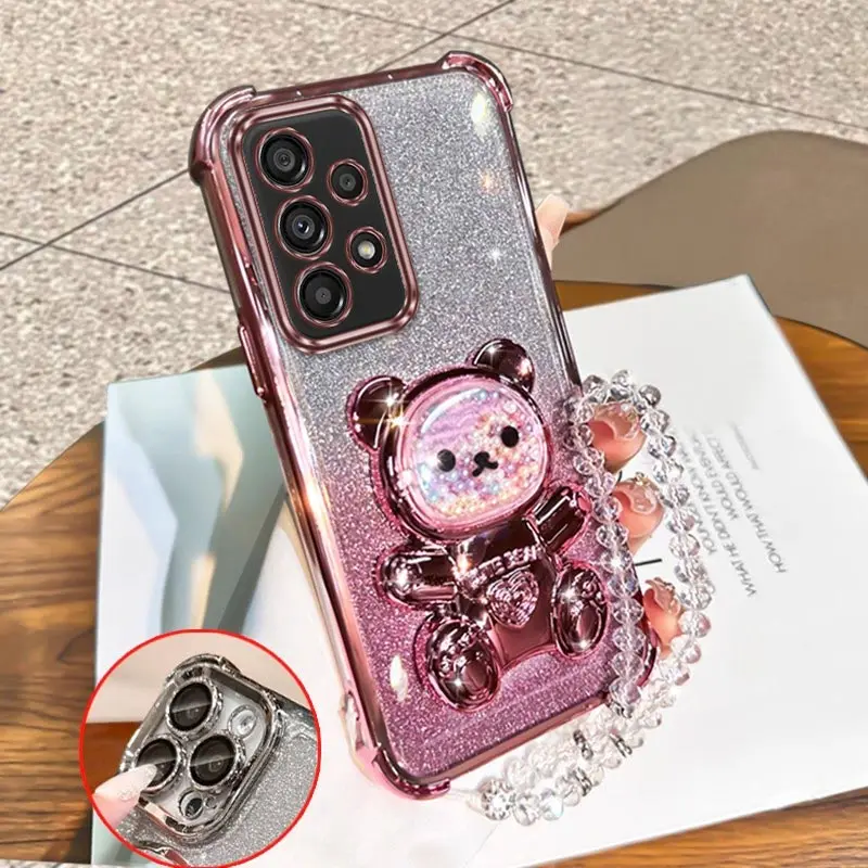 Фото Чехол для телефона Samsung A54 A55 A26 A34 A32 A25 A36 A33 A52 A35 A73 A56 A51 A32 с креплением-держателем и позолоченным ремешком Pretty Bear №4