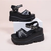 brand new 2022 summer platform sandals for women sweet gothic punk heart chain buckle comfy wedge sandals woman shoes