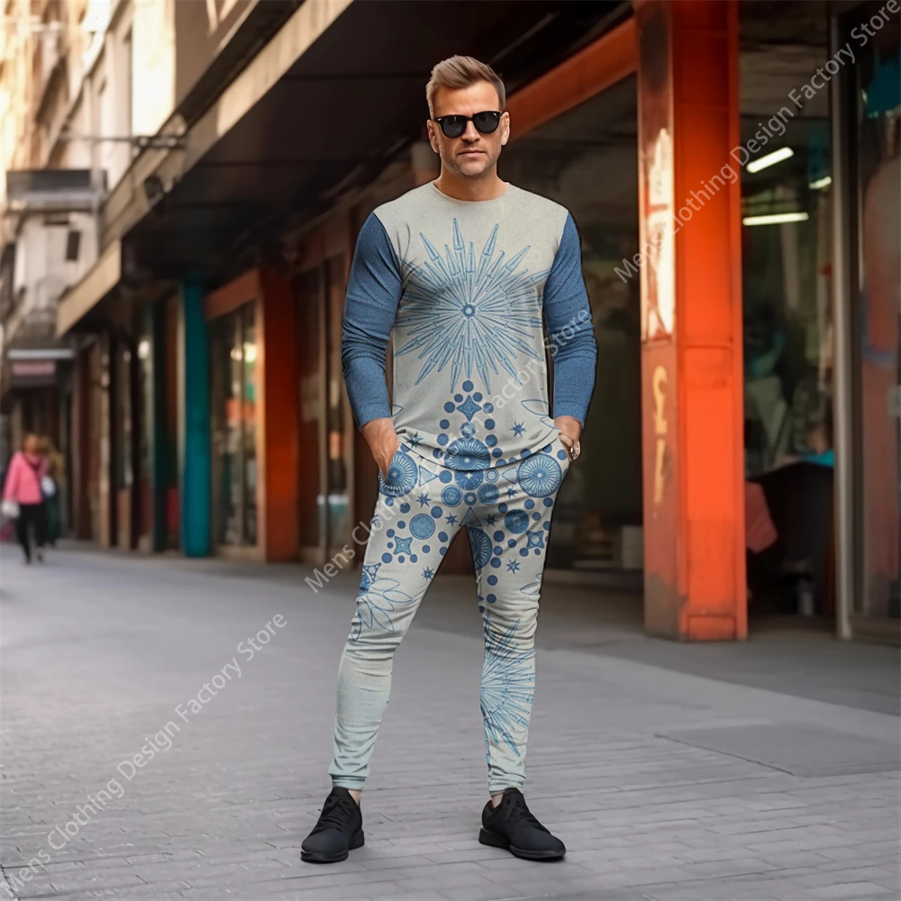 2023 New Men's Sweat-Shirt Set Tracksuit Men Fashion Casual Long Sleeve T-shirt+Pants Clothes For Men Retro Print Men's Clothing