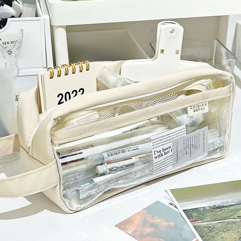 

Transparent Pencil Bag Aesthetic School Cases Large Capacity Pen Bag Kawaii Stationery Holder Case Students School Supplies
