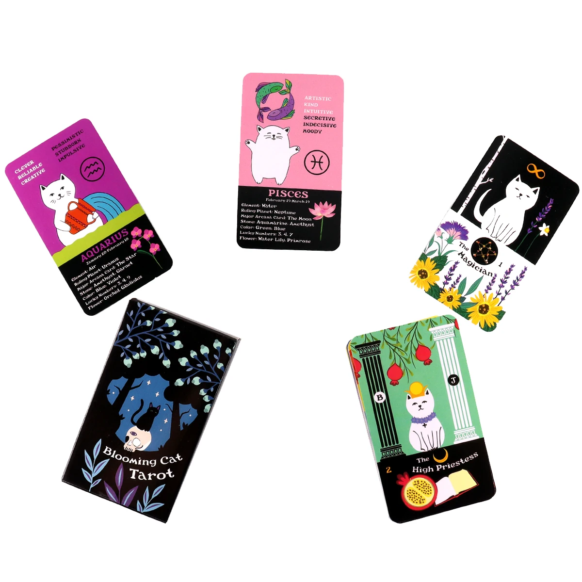 

Blooming Cat Tarot Cards Deck High Quality Board Game Fortune-telling Oracle Cards for Fate Divination Entertainment 90 Cards
