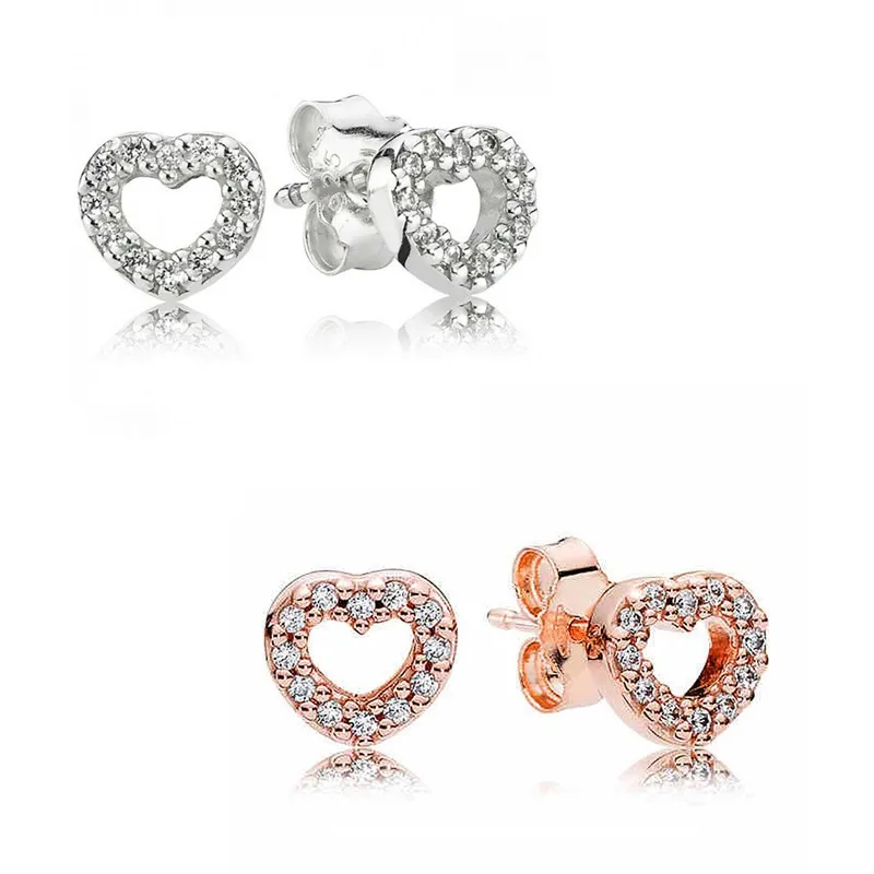 

Original Rose Captured Love Hearts With Crystal Stud Earrings For Women 925 Sterling Silver Wedding Gift Fashion Jewelry