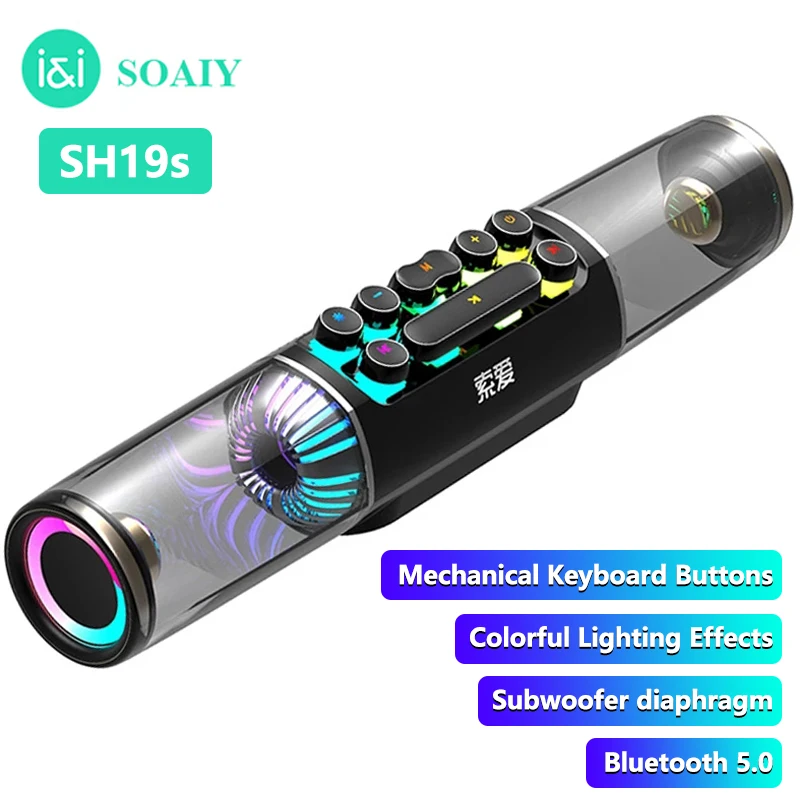 SOAIY SH19s Gaming Bluetooth Speaker RGB Computer Soundbar 3D Surround Wireless Column Subwoofer Music Center Audio Laptop PC TV