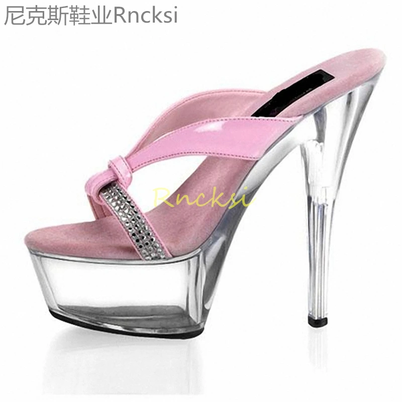 

15cm Ultra-high-heeled fish-mouth slippers are versatile in summer, and slim-heeled slippers are fashionable to wear.